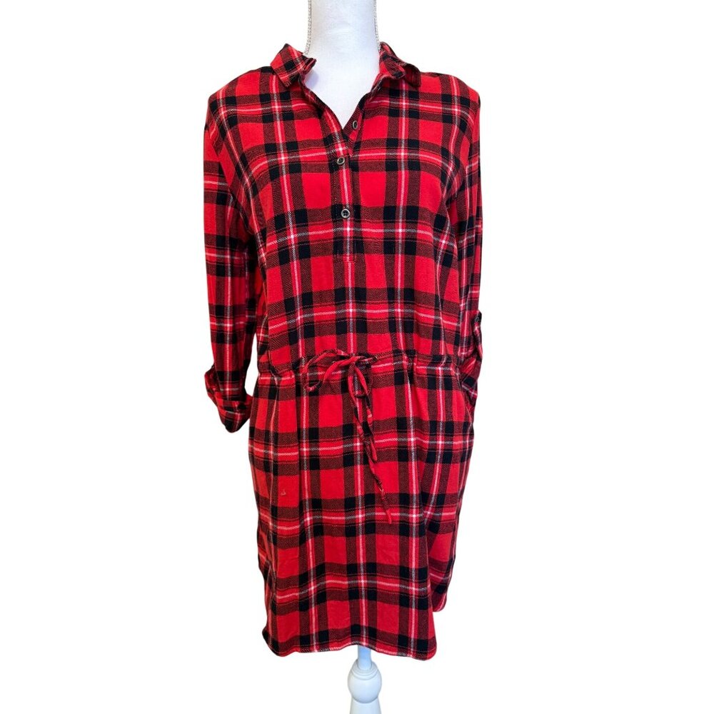 Red & Black cotton Plaid Shirt Dress By Forever 21